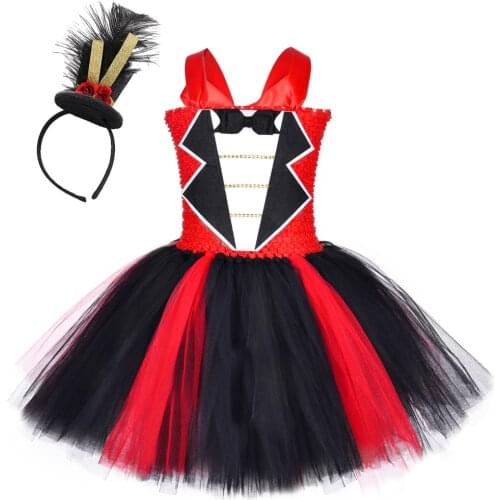 Circus Ringmaster Costume for Girls Christmas Halloween Dresses for Kids Girl Birthday Tutu Dress Children Tulle Outfit Clothes