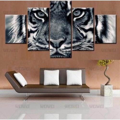 Home Poster Animal Black White Face of Tiger Home Decoration Canvas Painting Wall Art for Living Room and Bedroom Frameless