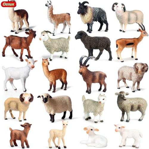 Oenux Farm Animals Simulation Alpaca Lamb Sheep Goat Model Action Figure Figurines PVC Miniature Educational Cute Toy For Kid