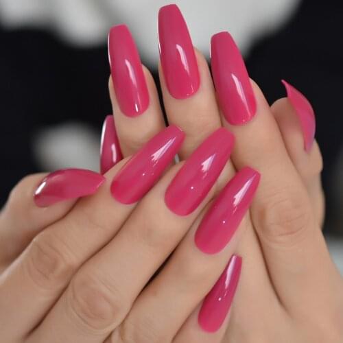 Long Pure Color Simple Acrylic Nail Tips Coffin Pink Adult Artificial Fake Nails Full-covered Adhesive False Nail Tips