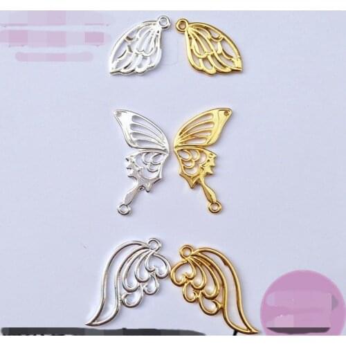GLADZGT New 10 pcs/lot Beautiful wings Metal Frame Pendant Gold Charm Bezel Setting Cabochon Setting UV Resin Charm