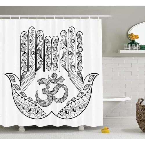 Hamsa Shower Curtain Praying Hands Paisley Mandala Religious Patterns Sign Evil Eyes for Protection Art Bathroom Decor Curtains