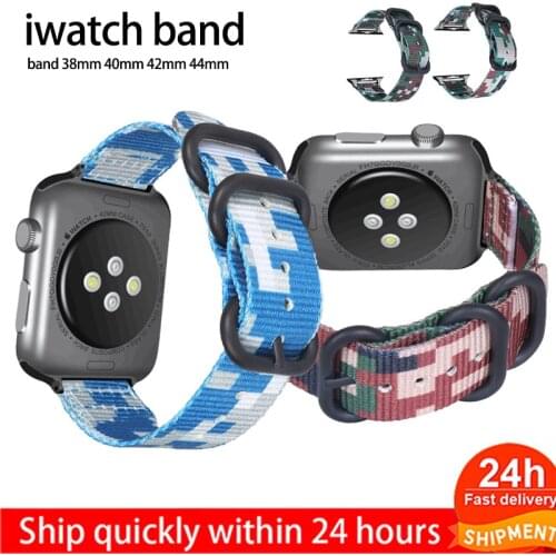 New Camouflage Watchband for Apple Watch 42mm 38mm Nylon Canvas Strap for Apple Watch Series 5 3 6 Band 44mm 40mm Sport Bracelet
