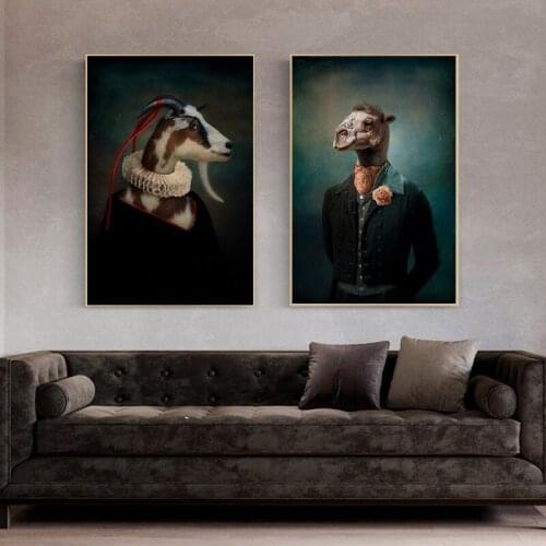 Earl of the Goat Classical Canvas Paintings On the Wall Art Posters And Prints Mr. Goat In a Suit Canvas Picture Home Wall Decor