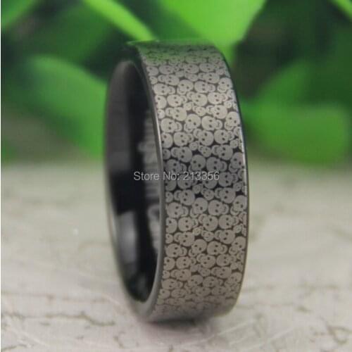 Cheap Price Free Shipping USA Canada Hot Selling 8MM Black Pipe Multi-Skulls The Lord New Mens Fashion Tungsten Wedding Ring