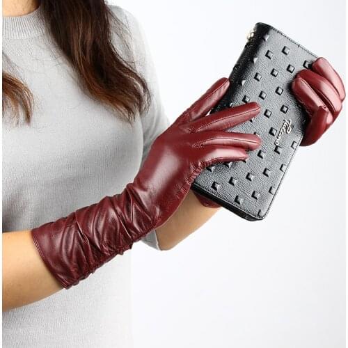 Fashion Brand Female Solid Black Color Women Gloves Winter Warm Ladies Velvet Gloves Genuine Leather Soft Outdoor Driving Mitten