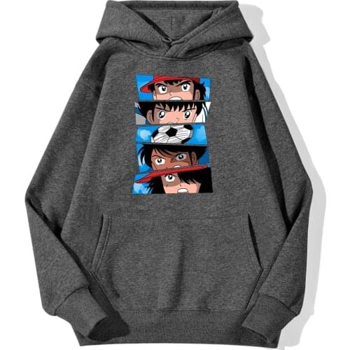 Captain Tsubasa Kids Clothes Men Japanese Anime Hooded Tops Autumn Men Harajuku Daily Casual Hip Hop Pullover