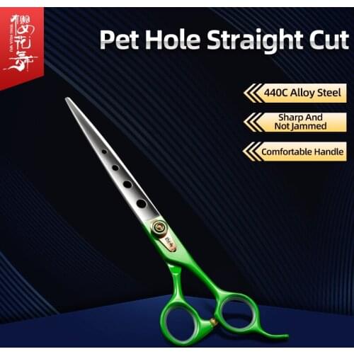 Pet scissors beauty air open shaving dog hair artifact self scissors dog cat trimming scissors Hole scissors-green