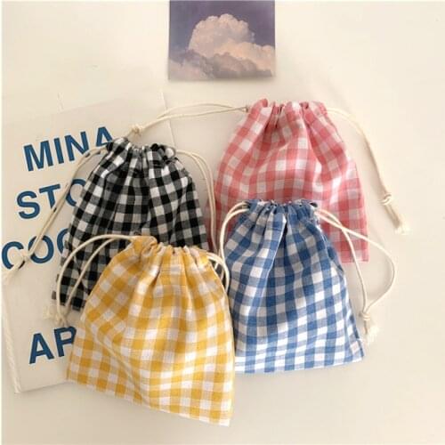 Cotton Fabric Lattice Drawstring Storage Pouch Packaging Gift Bag Underwear Socks Jewelry Organizer Christmas Bag