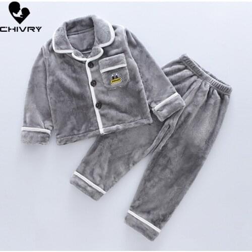 New Kids Flannel Pajama Sets Boys Girls Autumn Winter Thicken Warm Home Wear Children Lapel Long Sleeve Sleeping Clothing Sets