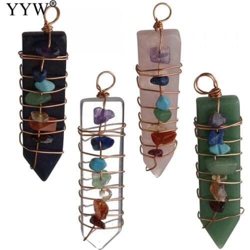 2019 New Natural Crystal Pillar Pendant Mesh Wire Wrapped Pendants Fit Necklaces For Women Men Fashion Jewelry Chakra Pendulum