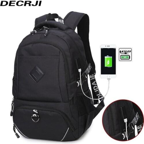 DECRJI Casual Oxford Men Backpack USB Charging Waterproof Mens Back Pack Bags Male Backpack 15.6 Inch Laptop Bag Travel Zipper