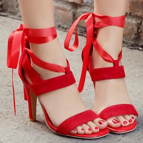 Summer Women Sandals 2021 New Ankle Strap Thin High Heels Cross-tied Lace-up Sandalias Womens Fashion Party Shoes For Girls