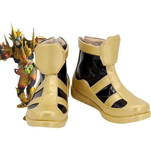 Masked Rider Muteki Gamer Golden Shoes Cosplay Kamen Rider Muteki Gamer Cosplay Boots for Unisex