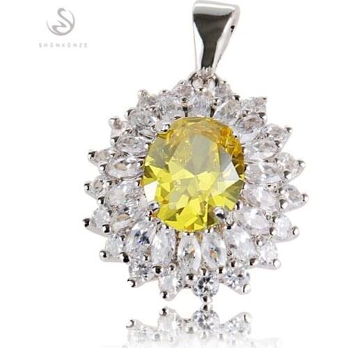 SHUNXUNZE Hyperbole Engagement Wedding couple jewellery pendants charms gift Pink Yellow Cubic Zirconia Rhodium Plated R460 R463