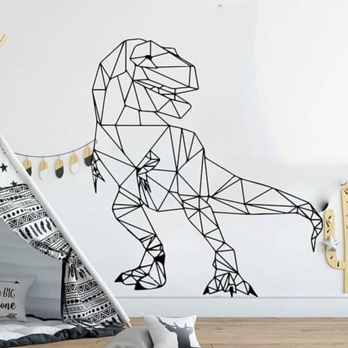 Modern Geometric Line Dinosaur Wall Stickers Boy Bedroom Kids Room Decor Self-adhesive Animal Decals Nursery Mural