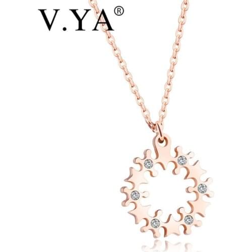 V.Ya Lovely "O" Choker Necklaces for Women Fashion Rose Gold Color Stainless Steel Pendant Jewelry Anniversary Wedding Dropship