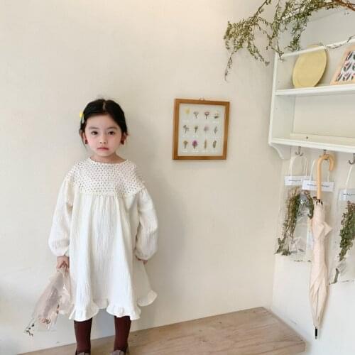Spring 2021 pure cotton cute soft loose long-sleeved dress Girls floral printing ruffled casual princess dresses
