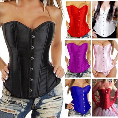 X -sale Lovely Pure New Women Satin Sexy Bustier Lace up Boned Top Corset Overbust Brocade Plus Size S M L XL-6XL