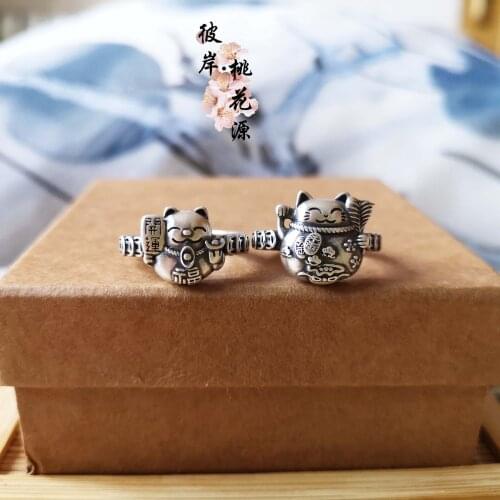 Womens Cat Rings Cute Silver Color Fortune Cat Rings Wealth Fengshui Good Lucky Jewelry Birthday Party Gifts Fine Rings