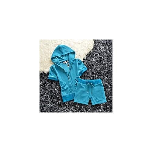 YICIYA sky blue Short Sleeved Crop Top+short Pant women Summer Letter printing Velvet zip Tracksuit Juicy 2 Piece Set Women Clot