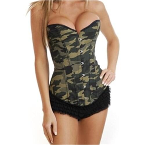 Sexy Camouflage Corset And Bustier For Women Outwear Hot Green Waist train Corset With Lace Up Women Corselet Corset and Bustier