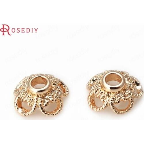 31291-G)20PCS 9MM height 3.6MM 24K Champagne Gold Color Brass Flower Beads Caps Jewelry Making Supplies Findings Accessories