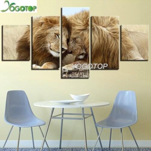 DIY Diamond Painting Lion lovers kiss 5D Full Drill mosaic Diamond Embroidery Handcraft Kit Home Decor animal 5pcs ML985
