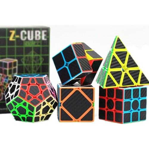 5pcs/set Colorful Carbon Fiber Magic Cube Set 3x3x3 Speed Puzzle Triangle Dodecahedron Axis Mirror Cube Kids Toy