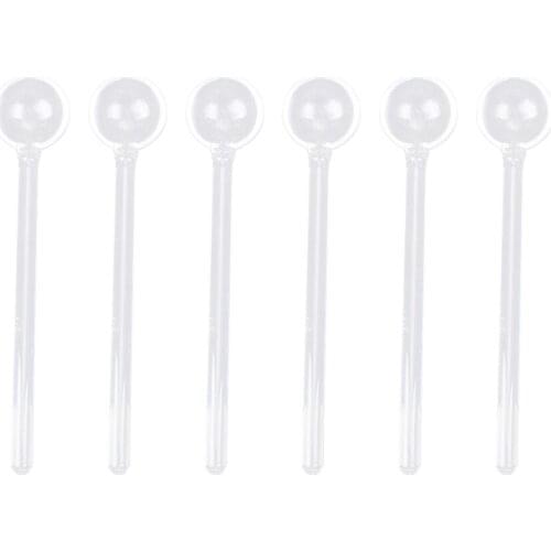 6PCS Long Handle Glass Tea Spoons Tableware Clear Coffee Stirring Spoons Flatware for Home Kitchen