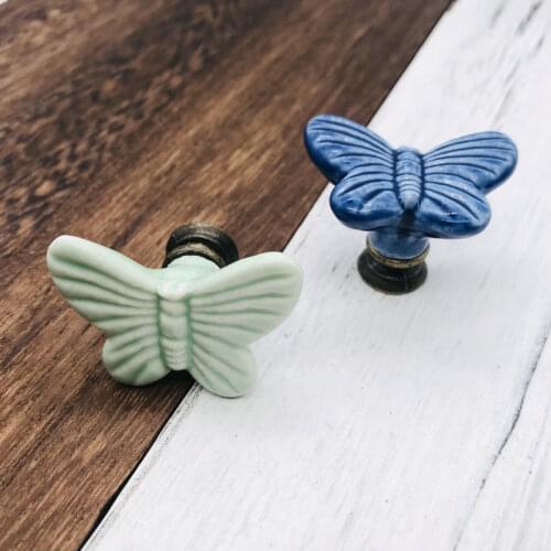 8pcs Blue and Green Ceramic Cartoon Drawer Knobs Cute for Children Dresser Cabinet Knobs Kitchen Cupboard Funiture Pull Handle