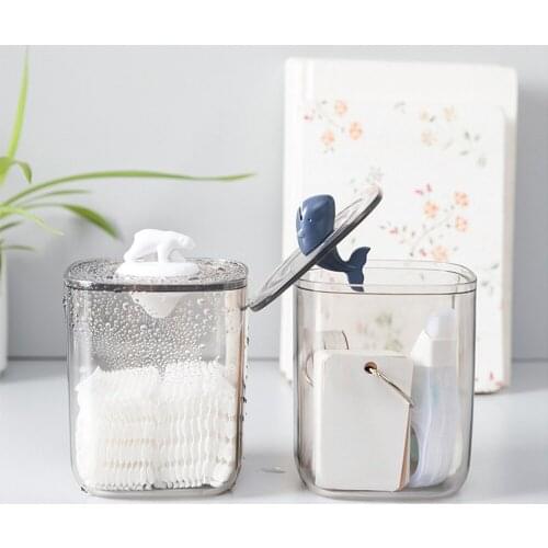 BalleenShiny Ins Wind Cute Polar Bear Whale Desktop Storage Box With Lid Dustproof Transparent Cotton Swab Tube Storage Box
