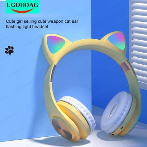 NEW LED Cat Ear Wireless Headphones Metallic feel Earmuffs Headset Bluetooth 5.0 Kids Headset Support TF Card With Microphones
