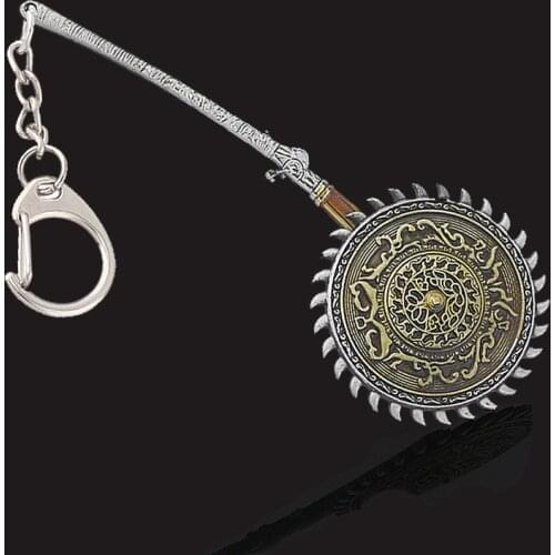 Game Bloodborne Gear Keychain DLC Whirligig Saw Weapon Model Metal Pendant Keyring For Men Car Key Accessories