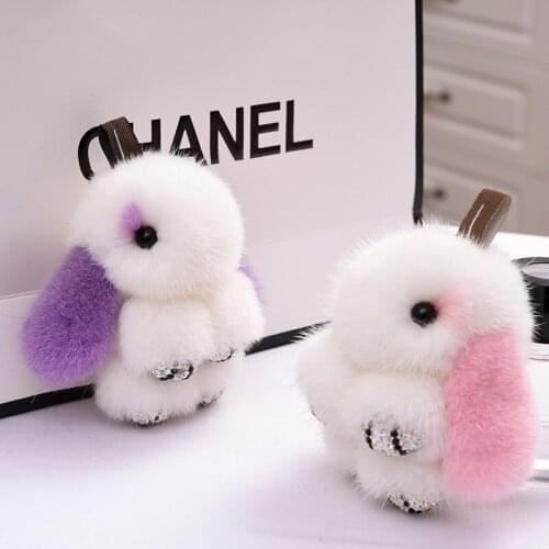 Color Scheme Real Mink Fur Cartoon Rabbit Charms Keychain Women Girls Jewelry Gifts Multi Purpos Keyring Bag Hanging Decoration