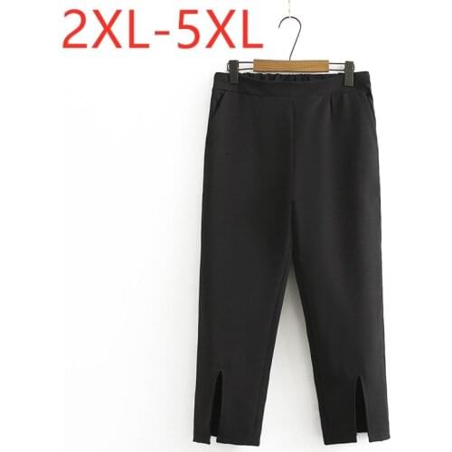 New 2021 Ladies Spring Summer Plus Size Long Pants For Women Large Loose Split Casual Black Straight Trousers 2XL 3XL 4XL 5XL