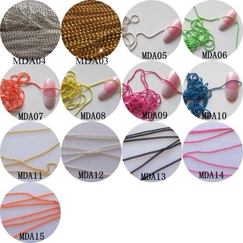 1Meter/bag Silver Gold 1.0MM Beads Chain Color Beads Chain Mini Chain Metal Nail Decoration MDA