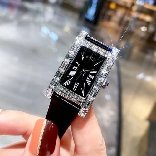 New Rectangle Diamond Fashion Women Watches Waterproof Lady Top Luxury Brand Ladies Casual Bracelet Crystal Watches Clock Box