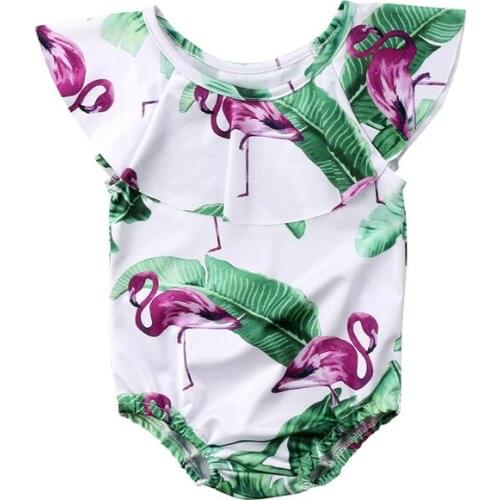 Kids Summer swimwear Baby Girl Flamingo Floral print One piece bikini Ruffle Beachbodysuit children Biquini Infant Cute Swimsuit