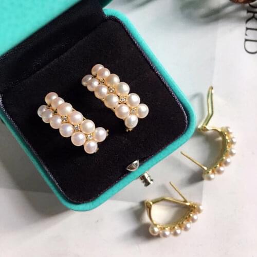 Elegant Fresh Water Pearls Earrings Sterling 925 Silver for Women Engagement Wedding Party Gifts Jewelry
