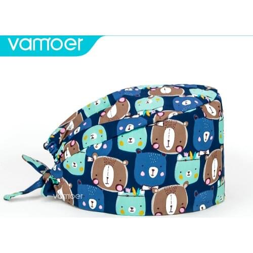 Cartoon Animal Print Hospital Scrubs Caps Surgical nurse Work Hat Tieback Cap Cotton Beauty Hats for Women Men nursing hats