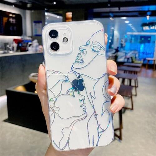 INS Web Bronzing Couples Phone Case for iPhone 12 12Pro Max 11 11Pro1 X XR XS Max 7 8 Plus Transparent Cover About Love Capa #OW