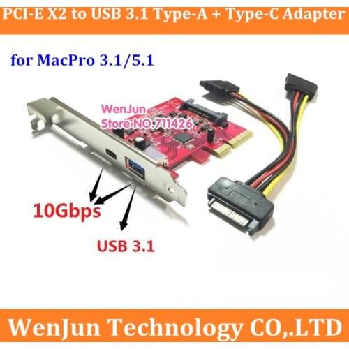 10Gbps USB 3.1 Gen 2 Type-A +Type-C PCI express Card PCI-E 2x to usb3.1 Type A+Type C adapter for MAC PRO OSX 10.9-10.14