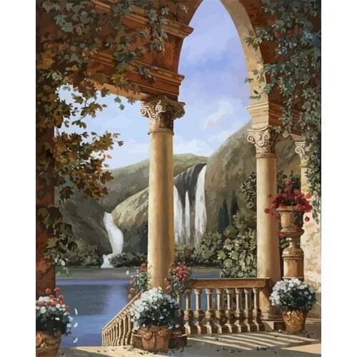 GATYZTORY Frame Lakeside Arches DIY Painting By Numbers On Canvas For Home Decor Wall Art Picture