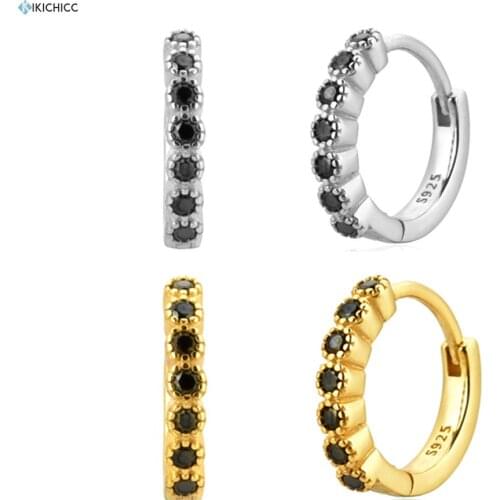 Kikichicc 100% 925 Sterling Silver Black Zircon CZ Piercing Clips Ear Circle Huggies 2020 Slim Rock Punk Earcuff Earring Jewelry