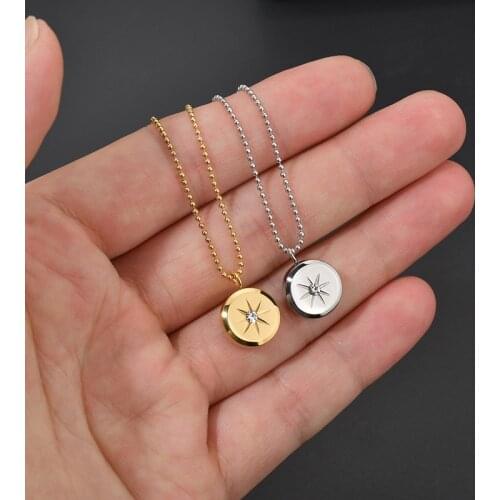 Stainless Steel Classic Circle Round Pendant Necklace With Cubic Zirconia Gold Chain For Women Jewelry Christmas Gift Collier