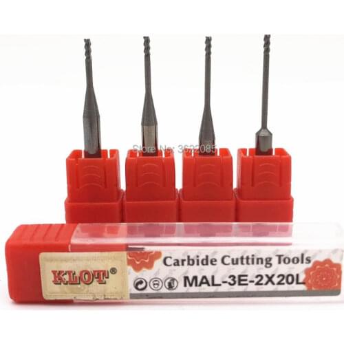 KLOT HRC55 Extended Reach Solid Carbide End Mill For Aluminum 1,1.5,2,2.5,3mm 3-Flute