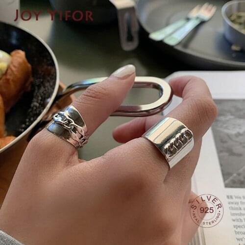 925 Sterling Silver Width Rings New Fashion Vintage Punk Geometric Handmade Irregular Jewelry Party Gifts For Women