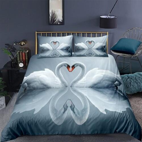 3D Animal Bedding Set Luxury Swan Print Duvet Cover&Pillowcase 2/3 Pcs Double Full Queen King Size Quilt /Duvet Cover