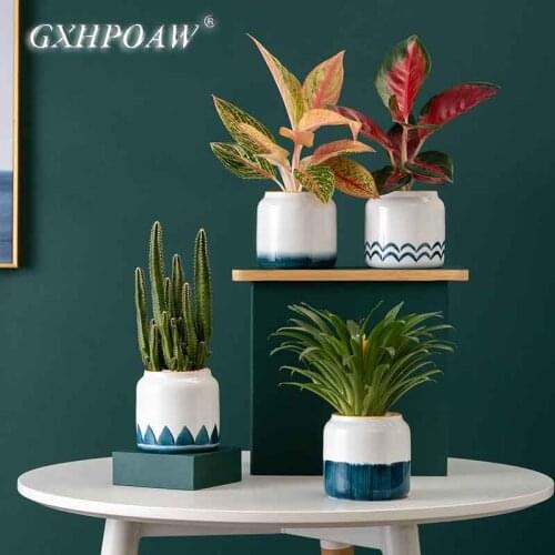 Creative Round Abstract Art Hand-painted Decoration Indoor Succulent Green Plant Ceramic Flowerpot Home Decoration Ornaments